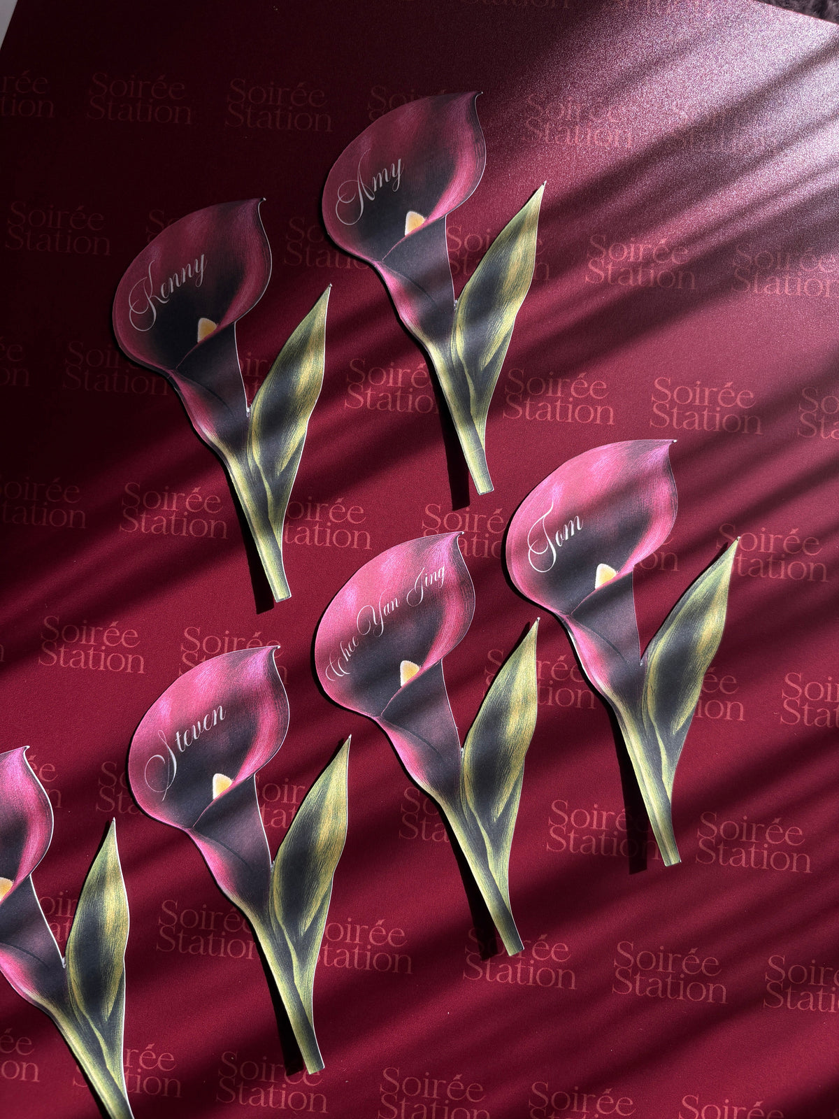 Bespoke calla lily wedding name cards